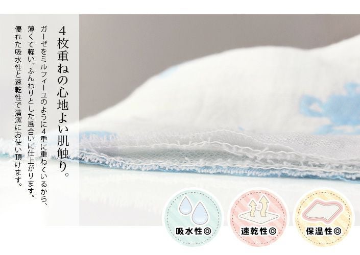 ○ ＜名入れ刺繍＞4重ガーゼ 耳付きおくるみ クマ柄【バスタオル