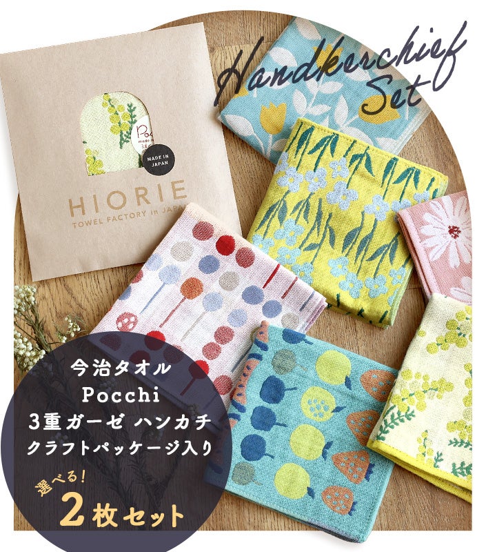 送料無料）＜2枚セット＞今治タオル 3重ガーゼ ハンカチ Pocchi【バス