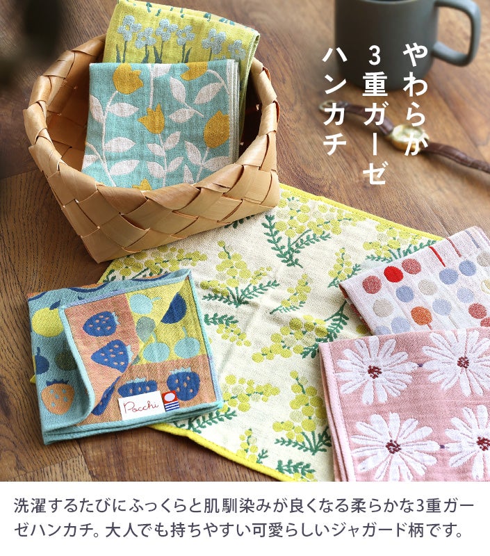 送料無料）＜2枚セット＞今治タオル 3重ガーゼ ハンカチ Pocchi【バス